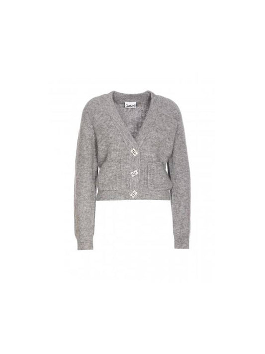 Soft Wool Cardigan Grey - GANNI - BALAAN 1