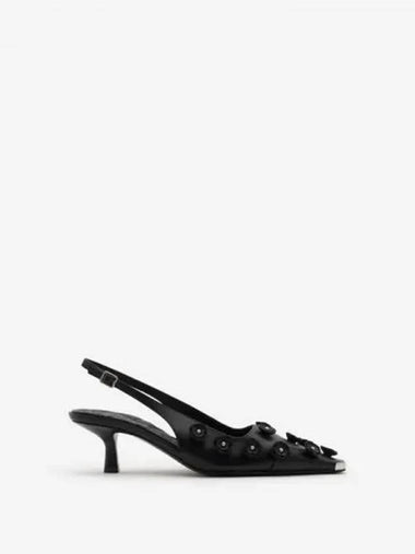 Leather Chisel Flora Slingback Heel Pumps Black 314921 - BURBERRY - BALAAN 1