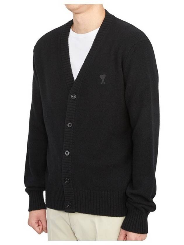 Small Heart Logo V-Neck Cardigan Black - AMI - BALAAN 3