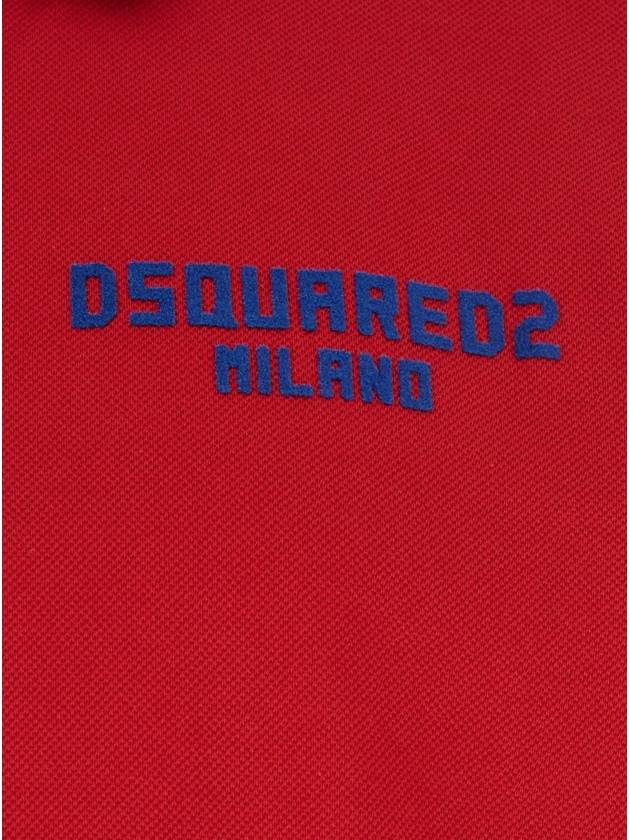 Red Polo Shirt With Embroidered Logo On The Front In Cotton Man - DSQUARED2 - BALAAN 3