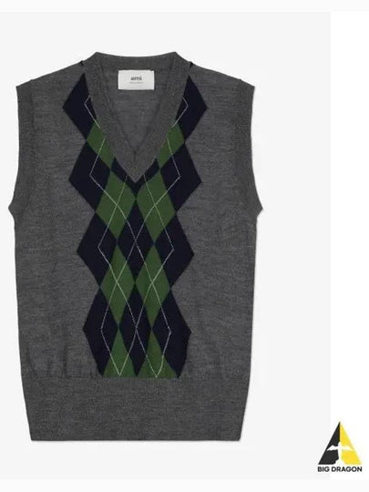 Argyle jacquard knit vest gray FKS704KN00050502 - AMI - BALAAN 2