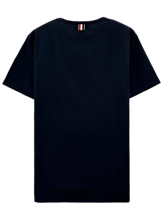 Men's Medium Weight Jersey Tipped Pocket Crewneck Short Short Sleeve T-Shirt Navy - THOM BROWNE - BALAAN 3