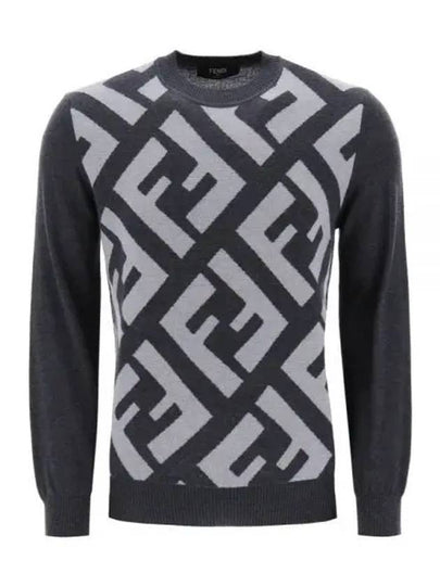 Monogram Jacquard Wool Crewneck Knit Top Grey - FENDI - BALAAN 2