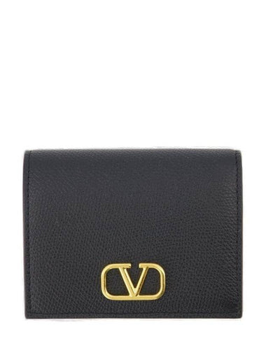 V Logo Plaque Half Wallet Black - VALENTINO - BALAAN 1