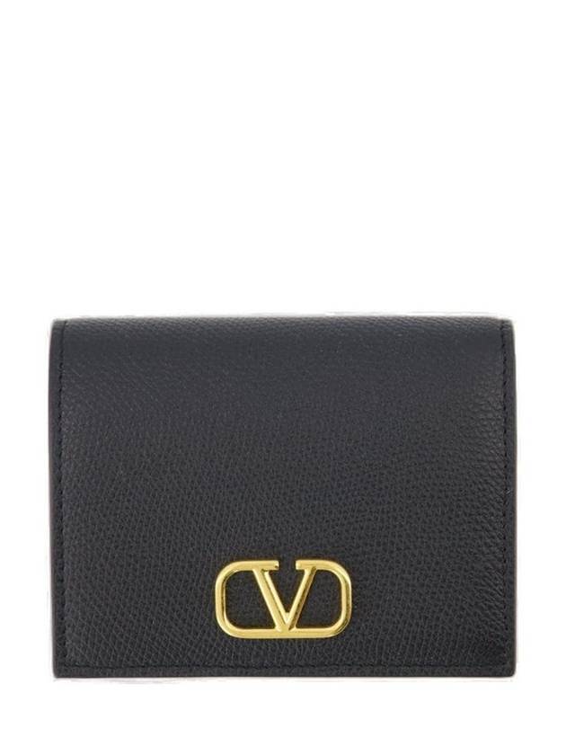 V Logo Plaque Half Wallet Black - VALENTINO - BALAAN 1