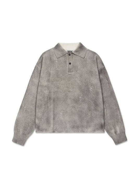 Runway Spray Damaged Polo Knit Top Grey - ULKIN - BALAAN 1