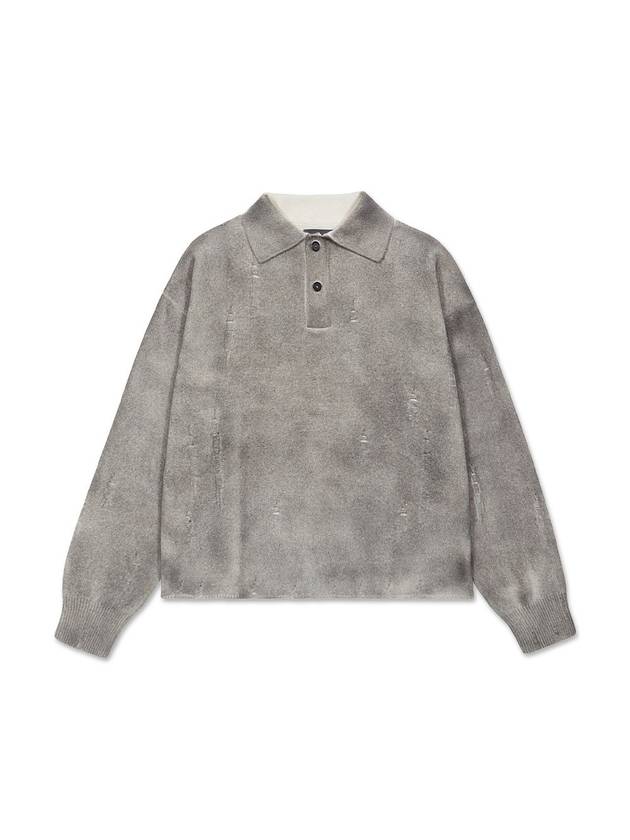 Runway Spray Damaged Polo Knit Top Grey - ULKIN - BALAAN 2