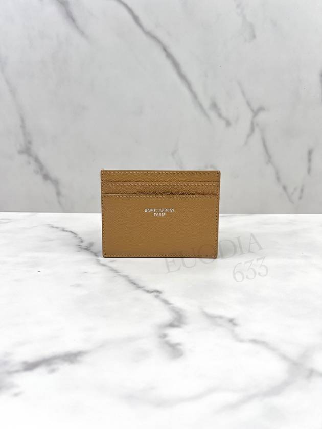 Logo Detail Calfskin Card Wallet Teakwood - SAINT LAURENT - BALAAN 3