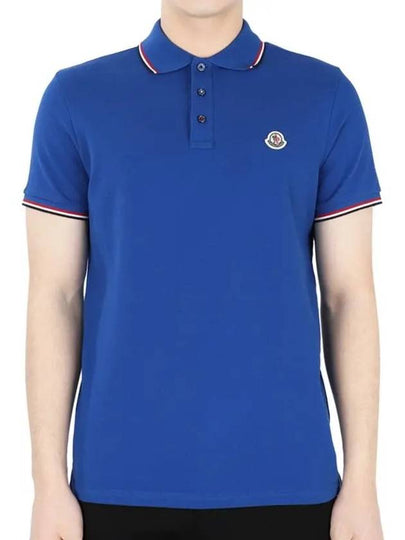 Stripe Trimming Logo Short Sleeve Polo Shirt Blue - MONCLER - BALAAN 2