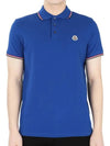 Stripe Trimming Logo Short Sleeve Polo Shirt Blue - MONCLER - BALAAN 3