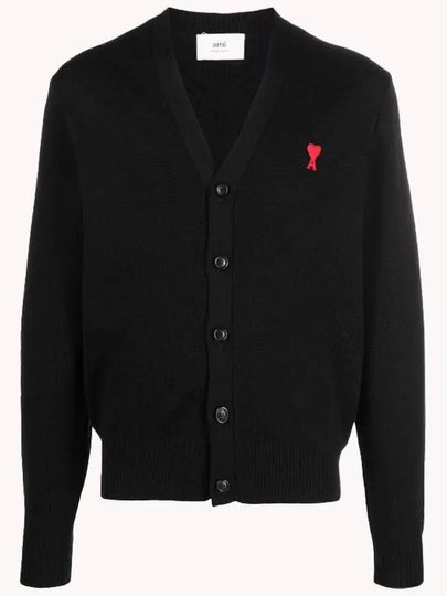 Red Heart Logo Merino Wool Cardigan Black - AMI - BALAAN 2