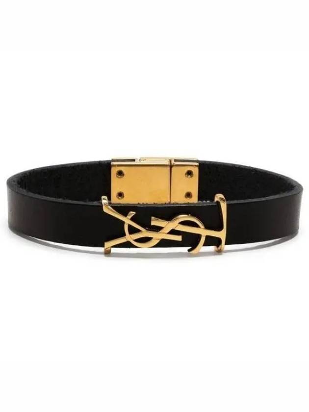 Monogram Logo Leather Bracelet Black - SAINT LAURENT - BALAAN 2