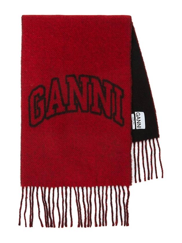 Fringe Wool Scarf Red Black - GANNI - BALAAN 2