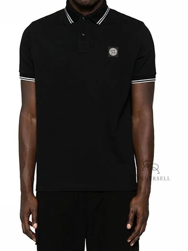 Stretch Cotton Pique Short Sleeve Polo Shirt Black - STONE ISLAND - BALAAN 2