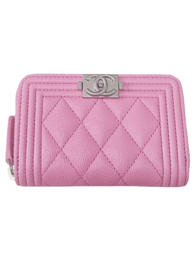 Women s Silver Boy Zipper Caviar Card Wallet Pink - CHANEL - BALAAN 1