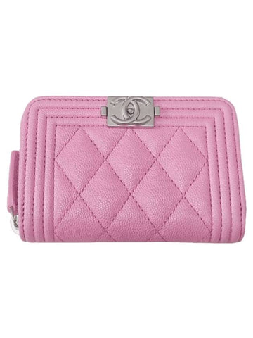 Women s Silver Boy Zipper Caviar Card Wallet Pink - CHANEL - BALAAN 1