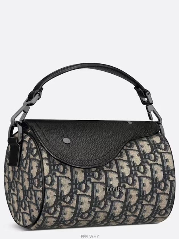 Roller Mini Oblique Jacquard Grained Calfskin Cross Bag Black Beige - DIOR - BALAAN 3