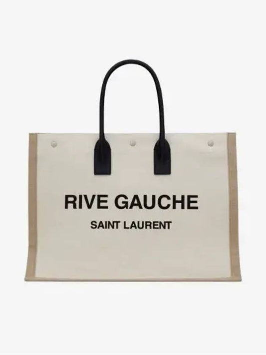 Rive Gauche Logo Linen Leather Tote Bag White - SAINT LAURENT - BALAAN 2