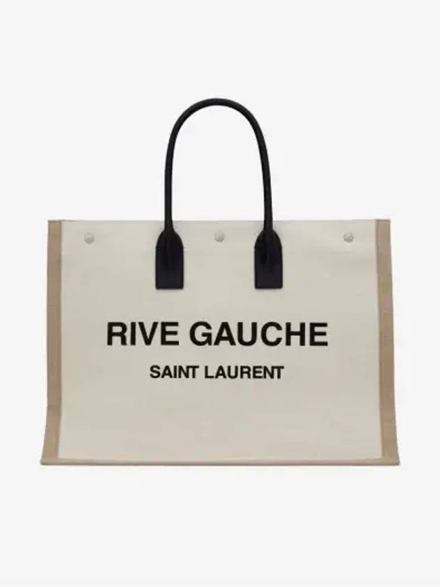 Rive Gauche Logo Linen Leather Tote Bag White - SAINT LAURENT - BALAAN 3