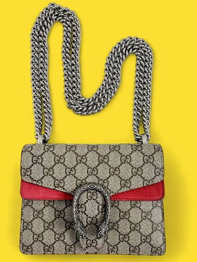 Dionysus GG Supreme Chain Small Canvas Shoulder Bag Beige Red - GUCCI - BALAAN 9