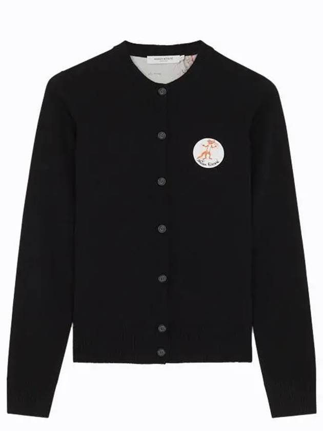 Women's Oly Flower Fox Patch Wool Cardigan Black - MAISON KITSUNE - BALAAN 2