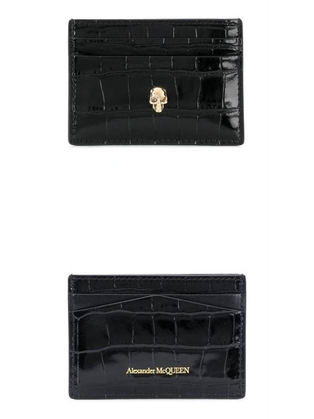 Skull Crocodile Leather Card Wallet Black - ALEXANDER MCQUEEN - BALAAN 5