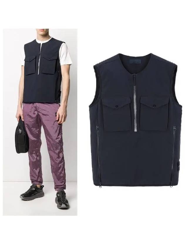 Men's Utility Half Zip-Up Vest Navy - STONE ISLAND - BALAAN 2