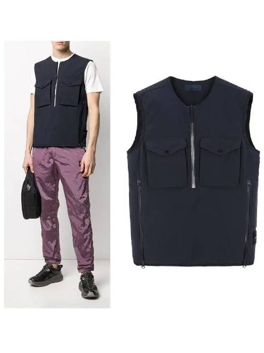 Men's Utility Half Zip-Up Vest Navy - STONE ISLAND - BALAAN.