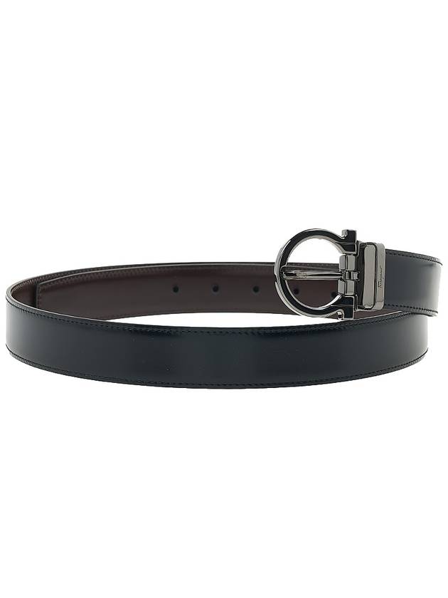 Reversible Adjustable Leather Belt Black - SALVATORE FERRAGAMO - BALAAN 4