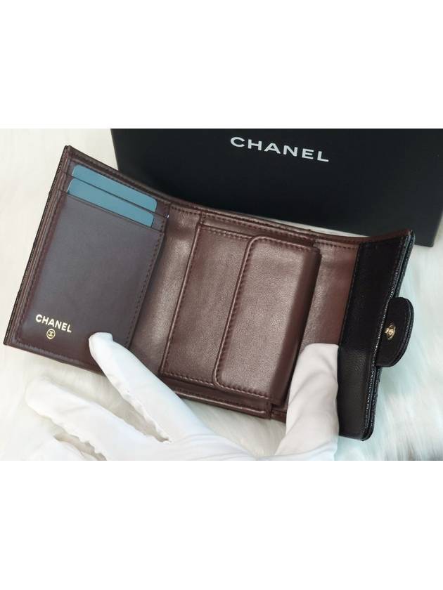 Classic Gold Hardware Small Grained Shiny Flap Half Wallet Black - CHANEL - BALAAN 6