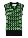 Wool Jacquard V-neck Knit Vest Green - AMI - BALAAN 2