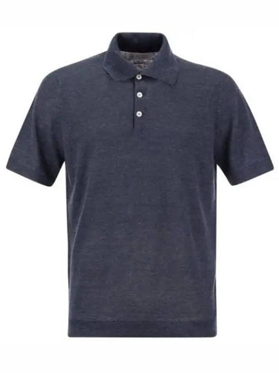 Ribbed Collar Slub Texture Polo Shirt Navy - BRUNELLO CUCINELLI - BALAAN 2