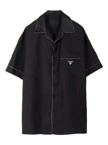 Logo printed silk short sleeve shirt - PRADA - BALAAN 1