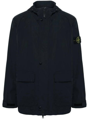 Logo Patch Hooded Jacket Navy - STONE ISLAND - BALAAN 1