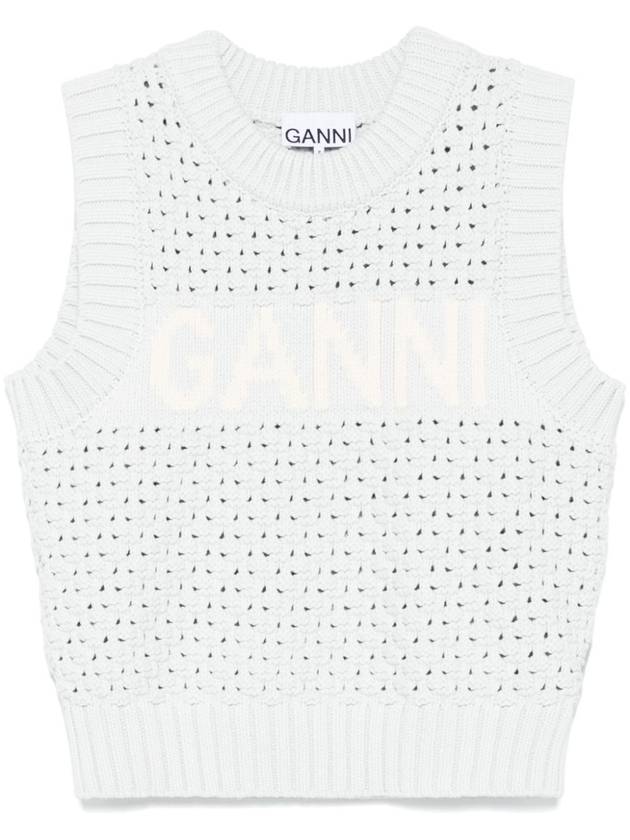 Logo Cotton Vest Light Blue - GANNI - BALAAN 2