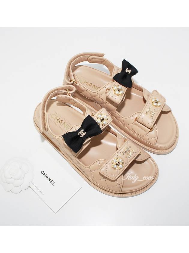 Ribbon Flower Lambskin Velcro Sandals Beige G40138 X01000 0T493 - CHANEL - BALAAN 3