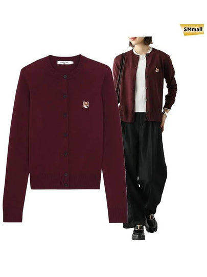 Fox Head Patch Adjusted Round Neck Wool Cardigan Red - MAISON KITSUNE - BALAAN 2