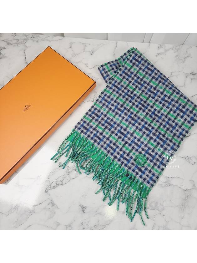 H Ecossais Recto Verso Muffler Gris Bleu Vert - HERMES - BALAAN 6