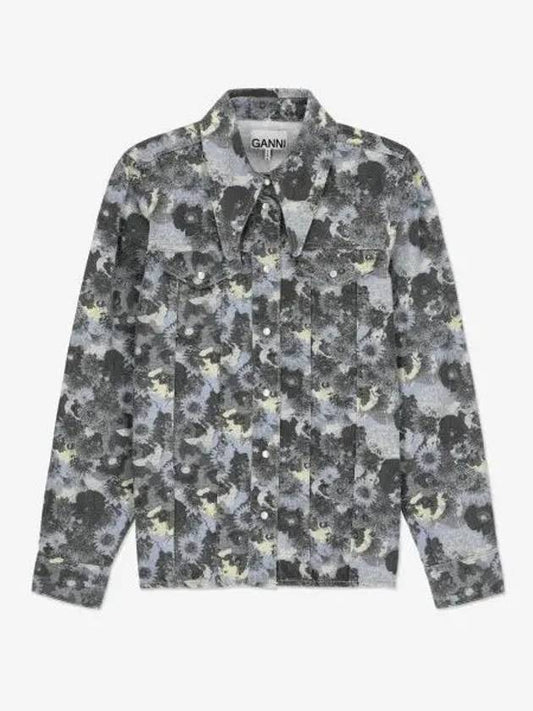 Women's Print Denim Shirt Brunella Blue - GANNI - BALAAN 1