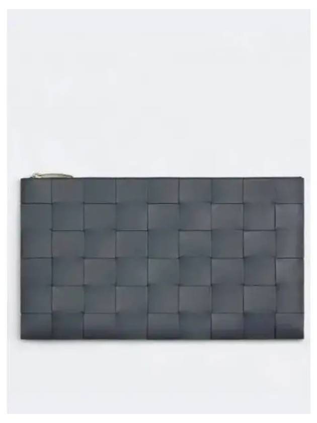 BOTTEGA VENETA Intrecciato Leather Clutch Bag Gray 651409 VCQC1 1233 - BOTTEGA VENETA - BALAAN