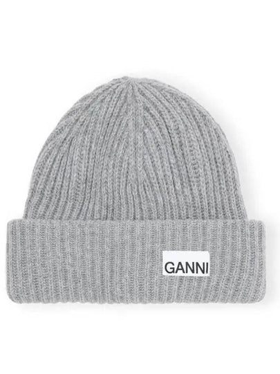 Logo Patch Knit Beanie Grey - GANNI - BALAAN 2