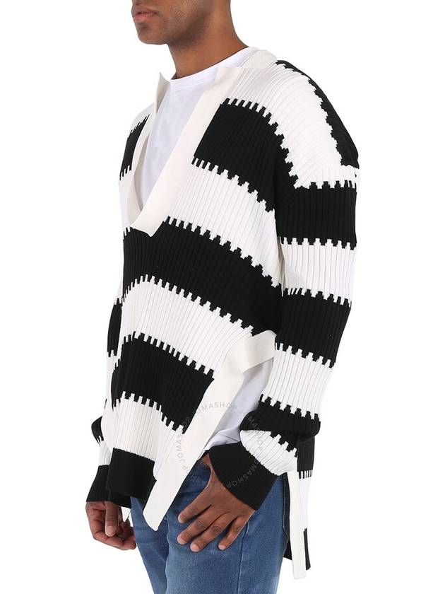 Burberry Men's Black Side-slit Striped Rib Knit Wool Sweater, Size X-Small - BURBERRY - BALAAN 3