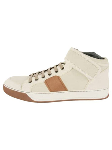 Leather High Top Sneakers Cream - LANVIN - BALAAN 1