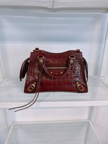 Women s Burgundy Neo Classic Croc Calf Leather Mini City Bag 638524 23EF1 6526 - BALENCIAGA - BALAAN 1