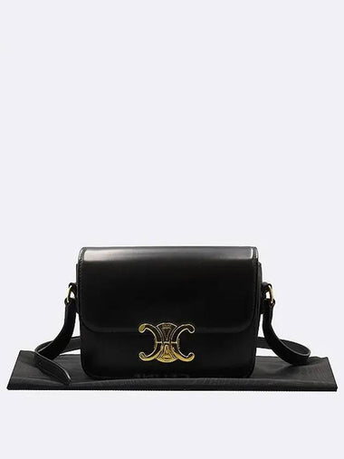 188423 Black Gold Logo Tin Triomphe Calfskin Shoulder Bag - CELINE - BALAAN 1