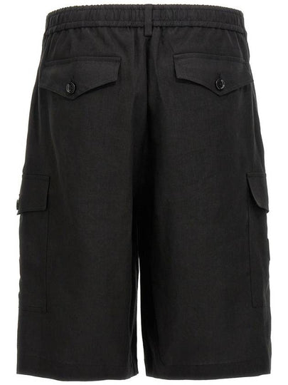 Black Bermuda Shorts With Logo Patch In Linen Man - DOLCE&GABBANA - BALAAN 2