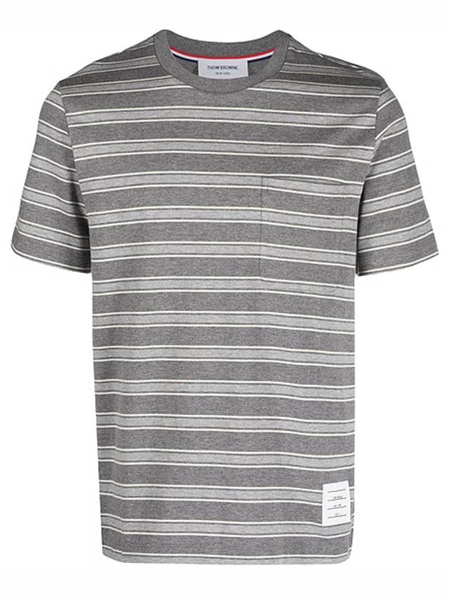 Stripe Pattern Short Sleeve T Shirt Black - THOM BROWNE - BALAAN 2