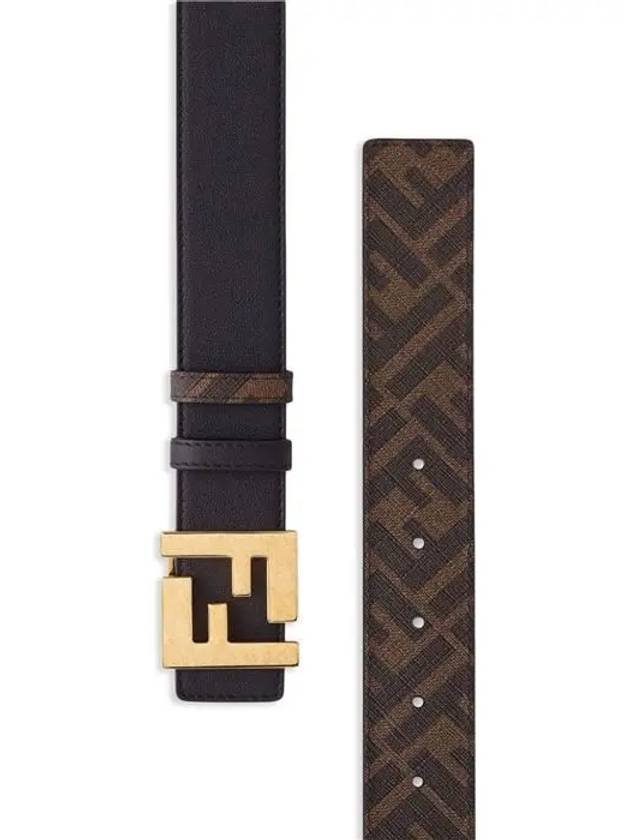 FF Buckle Pattern Reversible Leather Belt Black - FENDI - BALAAN 3