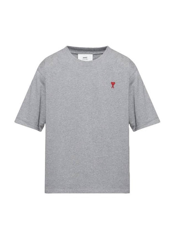 Small Heart Logo Boxy Fit Short Sleeve T-Shirt Grey - AMI - BALAAN 1