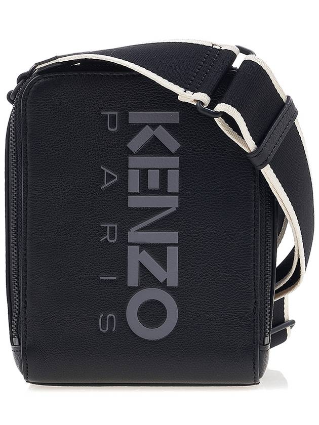 Logo Belt Leather Messenger Bag Black - KENZO - BALAAN 2